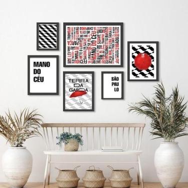 Imagem de Kit 6 Quadros São Paulo Preto/Vermelho/Branco - Vidro - Quadros On-Lin