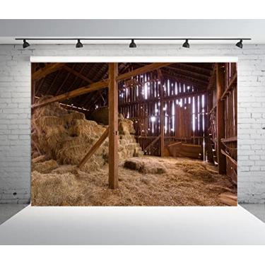 Imagem de BELECO Tecido de 3 x 2,4 m de pano de fundo de presépio ocidental celeiro antigo cena de manjedoura de celeiro fardos de palha Haystack fundo de casa de fazenda festa de natal decoração de presépio crianças recém-nascidos adereços para sessão de fotos