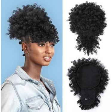 Imagem de Afropuff aplique peruca preto castanho afro cacheado premium com franj