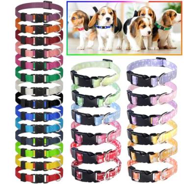 Imagem de Conjunto de 12 peças/coleiras macias de nylon para identificação de filhotes de cachorro - Ajustáveis reutilizáveis e laváveis para identificação de animais de estimação para criadores, pescoço de 20,3 a 33 cm
