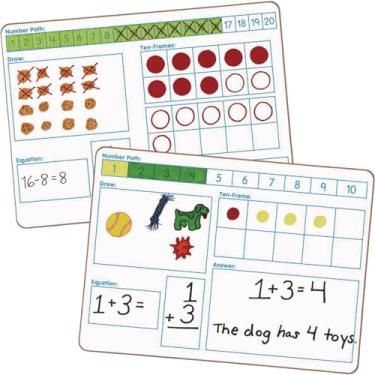 Imagem de Really Good Stuff Solving Problems Two-Sided Dry Erase Board Set, 12” by 9” (Set of 6) - Encourages Students to Show Problem Solving Thinking - Includes a 1-10 and 1-20 Number Path