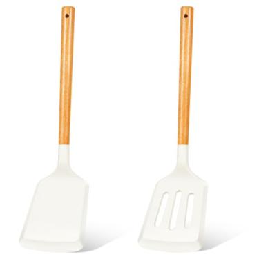 Imagem de KLAQQED Conjunto de 2 espátulas de silicone, espátula, espátulas de cozinha, silicone resistente ao calor para panelas antiaderentes, espátulas de borracha, espátula de plástico de silicone para uso
