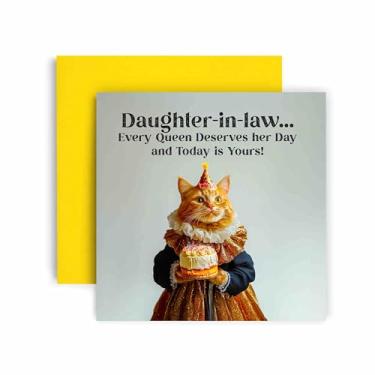 Imagem de Huxters Cartão engraçado de feliz aniversário da nora - Every Queen Cat Merves Her Day Gift Card for Her Card for Her Card for Daughter-In-Law - 14,8 cm (nora)