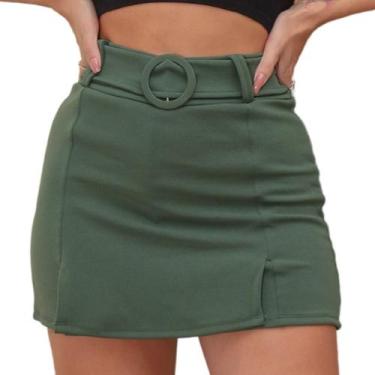 Imagem de Short Saia Feminino Com Cinto Forrado Shorts Curto Fenda Bermuda Sainh