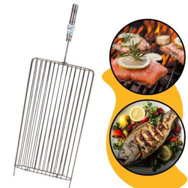 Imagem de Grelha Dupla Aço Inox Para Peixe Churrasco Parrilla 25x50cm Grill Assa