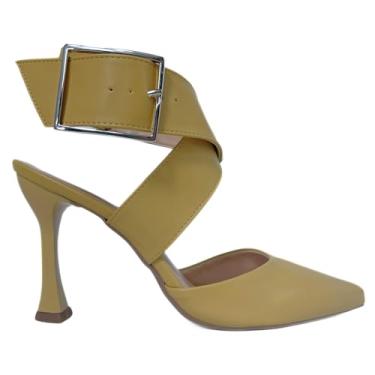Imagem de Sapato Feminino Scarpin Salto Médio Com Fivela Elegante 127 (Bege, BR, Adulto, Numérico, 38)