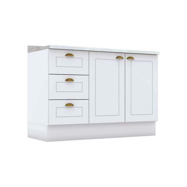 Imagem de Gabinete de Cozinha Modulado Balcão p/ Pia c/ Tampo Americana c/ 2 Portas e 3 Gavetas 120cm Branco - Henn
