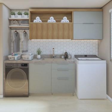 Imagem de Lavanderia Modulada com 2 Armários Aéreos e 1 Balcão 1 Porta 100% Mdf