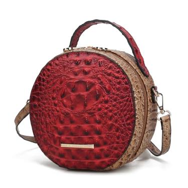 Imagem de MKF Collection Bolsa transversal circular para mulheres, bolsa de couro vegano de crocodilo bolsa de ombro redonda bolsa mensageiro por Mia K, Vermelho Ynnari