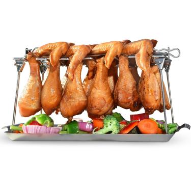 Imagem de Suporte de perna de frango para grelha com bandeja de gotejamento Rack de asa de frango - Fácil de usar 12 compartimentos - Suporte de coxa de frango de aço inoxidável premium para defumador - Suporte