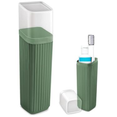 Imagem de Porta Escova de Dente Creme Dental Com Tampa Viagem Bolsa Escola (Verde)