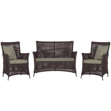 Imagem de Jogo Sofá e 2 Poltronas de Área Igapó Alumínio Pintura Preta Corda Náutica Estofado 8 Trama