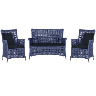 Imagem de Jogo Sofá e 2 Poltronas de Área Igapó Alumínio Pintura Marrom Corda Náutica Estofado 12 Trama