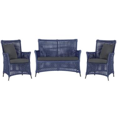 Imagem de Jogo Sofá e 2 Poltronas de Área Igapó Alumínio Pintura Preta Corda Náutica Estofado 11 Trama