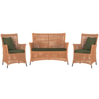 Imagem de Jogo Sofá e 2 Poltronas de Área Igapó Alumínio Pintura Marrom Corda Náutica Estofado 13 Trama