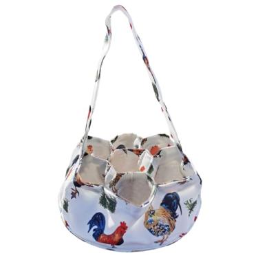 Imagem de Cesta de ovos, mini sacos de coleta de ovos, cesta de coleta de 7 grades com alça, bolsa padrão de galinha e galo para galinheiro/8x3
