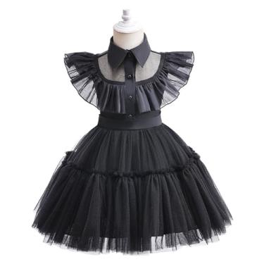 Imagem de Vestido de malha vazado para meninas cosplay vestido de noite de quarta-feira de Adams (tamanho : 120 cm, cor: preto)