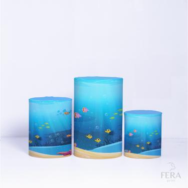 Imagem de Trio de Capa Cilindro para Festa Infantil Veste Fácil C/elástico Fundo do Mar