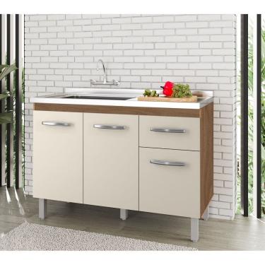 Imagem de Balcão Para Pia 120m Anita Sem Tampo 3 Portas 1 Gaveta - Savana/Off White Móblis 