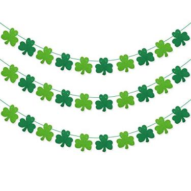 Imagem de Jozon Pacote com 3 faixas de feltro de guirlanda de feltro para decoração de Dia de São Patrício sem fazer você mesmo, decorações de festa irlandesas de trevo da sorte para decoração de escritório (verde e verde claro)