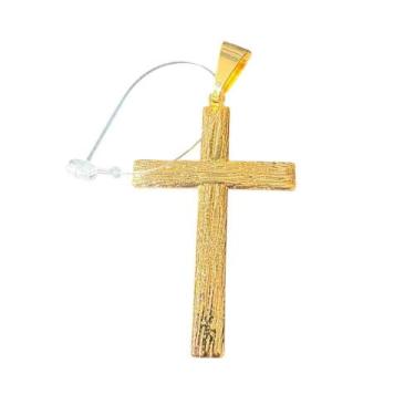 Imagem de Pingente Cruz Efeito Madeira - Banhado A Ouro 18K - Tojoia18K