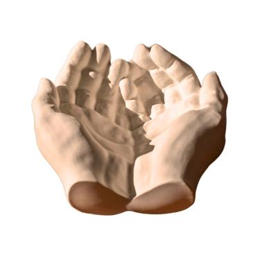 Imagem de Porta Objetos Decorativo Mãos 15,5cm Em Cimento Artesanal Palha