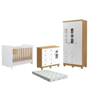 Imagem de Quarto Bebe Completo Dorabelly Dyte MDF 3 Pt + Colchão - Moveis Peroba