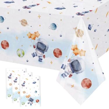 Imagem de Toalha de mesa com 3 peças, primeira viagem ao redor do sol, 274 x 137 cm, espaço de aniversário, plástico, descartável, espaço sideral, decoração de mesa, tema espacial, artigos para chá de bebê
