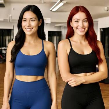 Imagem de KIT 2 Tops ALÇA FINA Bojo Fitness Slim Suplex Sutiã Esportivo Corrida 