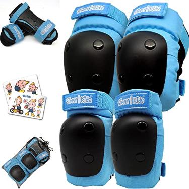 Imagem de Simply Kids Joelheiras e cotoveleiras com protetores de pulso, tecnologia de almofada HardSoft Conjunto de equipamento de proteção certificado I CPSIA I Inline Roller Skate Skate Bike Joelheiras para crianças e meninos e meninas