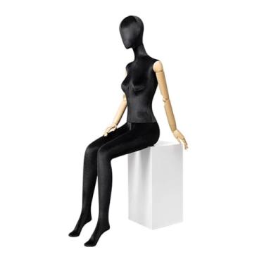 Imagem de Mannequin Manequins de varejo de corpo inteiro com banco, expositor de roupas destacável, manequim de braço giratório de madeira maciça(Black)
