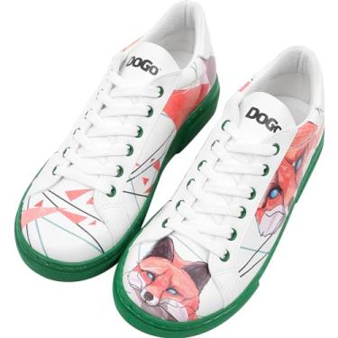 Imagem de DOGO Tênis feminino branco – Tênis feminino feito à mão, couro vegano e design exclusivo, sapatos confortáveis para mulheres, tênis Ace, Raposa vermelha, 36