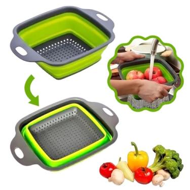Imagem de Escorredor De Silicone Dobrável Redondo Retrátil Macarrão Legumes Verduras Frutas Massas