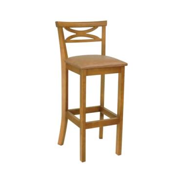 Imagem de Banqueta Alta Bistrô Verona Madeira Maciça - Amêndoa - Assento Estofado Corano Marrom Mescla