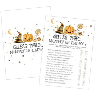 Imagem de Jogo de chá de bebê laranja preto para mamãe ou papai, 30 peças chapéu de Halloween abóbora revelar jogos para convidados, decorações de revelação de gênero neutro lembrancinhas de atividades de chá