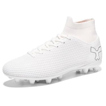Imagem de changshen Chuteiras de futebol masculinas profissionais de cano alto respirável atléticas para homens FG/AG/HG preto/branco tênis esportivo spikes, Branco/preto, 41