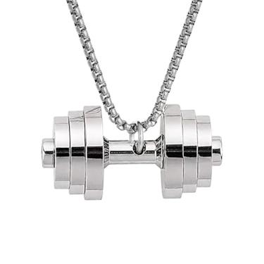 Imagem de Vinoya Colar com pingente de haltere de aço inoxidável, giratório, fitness, academia, esportes, halteres, levantadores de peso, colares, joias, inch, Aço inoxidável, Sem Pedra Preciosa