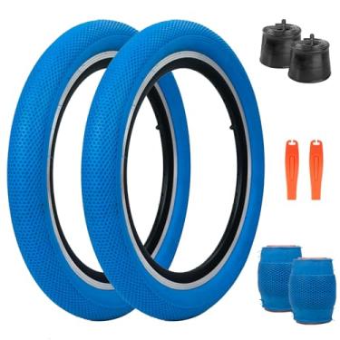 Imagem de MEGHNA Pneu de bicicleta 50,8 cm para crianças 50,8 x 6,1 cm (64-406) Pneu de substituição antiderrapante dobrável para BMX bicicleta de roda pequena bicicleta dobrável infantil mountain bike (azul, 2