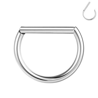 Imagem de BodyAce F136 Anéis de septo de titânio em forma de D argolas de cartilagem 16G brincos de segmento articulado clicker para torre Daith Conch Helix Tragus Piercing Jewelry, 10mm, Titânio Zircônia