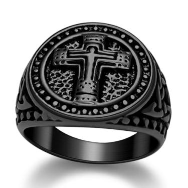 Imagem de Hoyazvet Anéis de cruz cristã para homens - Joias Jesus de aço inoxidável com laterais de nó celta (ouro/preto/prata) - Presente religioso católico, tamanho 7-13, Metal, Sem pedra preciosa