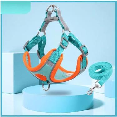 Imagem de Coleira Peitoral Para Cachorro Pequenos E MéDios Com Guia Para Pet Colete ConfortáVel(Azul,L (7-10 KG))