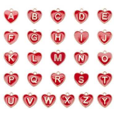 Imagem de Spritewelry Pingentes iniciais de 26 peças de liga de coração de amor esmaltados com a letra A ~ Z orifício de 2 mm 15 x 14 mm A~Z pingentes de letra do alfabeto para pulseira, brinco, colar
