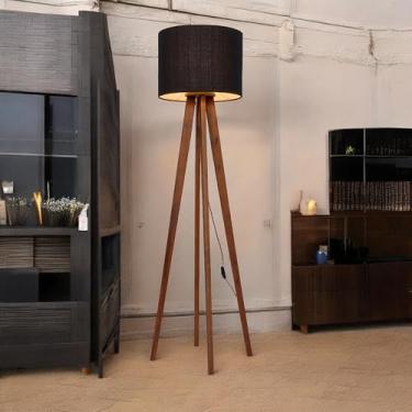 Imagem de D+MOB Luminária de Chão Madri 4 Pés Madeira com Cúpula Tecido 158cm Design Moderno (Preto)