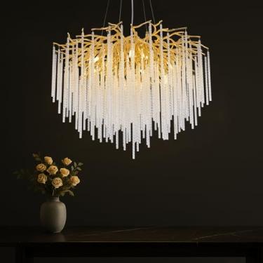 Imagem de GREMLBUK Lustre de cristal moderno, D 81 cm lustres de ramo de árvore lustre redondo dourado luminária pendente para sala de jantar hall de entrada, 10 luzes