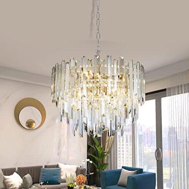Imagem de Lt-vt Lustre de cristal cromado com iluminação de 43 cm para salas de jantar quarto hall de entrada de teto pendente lustre luminária
