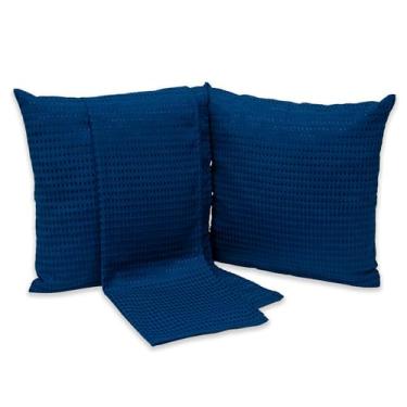 Imagem de Kit Peseira Piquet Super King + 2 Capas de Almofadas 40x40 C/Zíper (Azul Marinho)