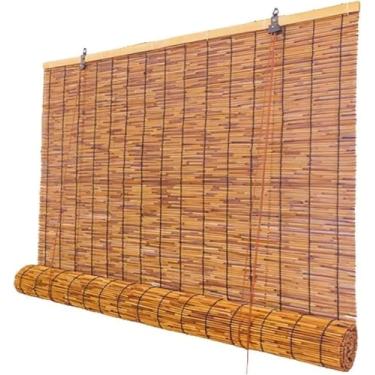 Imagem de Persianas romanas para janelas de bambu para varanda de pátio – persiana de palheta natural retrô com filtro de luz para janelas externas, 78,7 cm L x 215,9 cm A