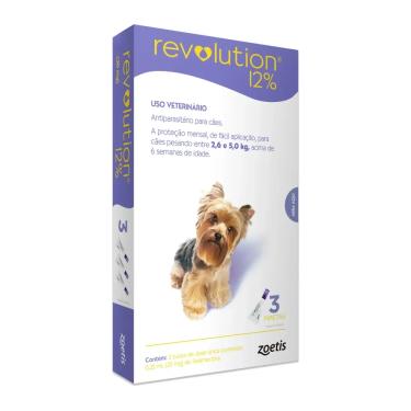 Imagem de Antipulgas e Carrapatos Revolution 12% Cães de 2,6 a 5kg 3 pipetas