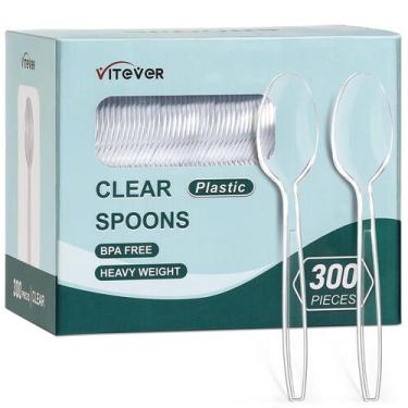 Imagem de Colheres descartáveis VITEVER Clear Heavy Duty Plastic 300 unidades