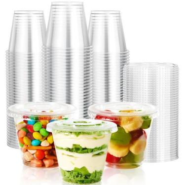 Imagem de Copos de plástico Vplus 200, pacote 250 ml com tampas planas de crista